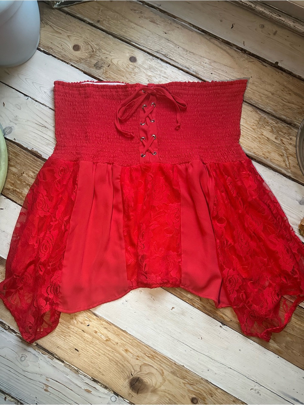 Y2K Boho Red Lace Smocked Tube Top